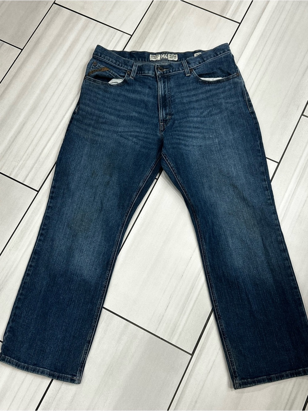 Ariat M4 Relaxed Boot Cut Jeans Mens 36x30 Blue Denim Workwear Stained work